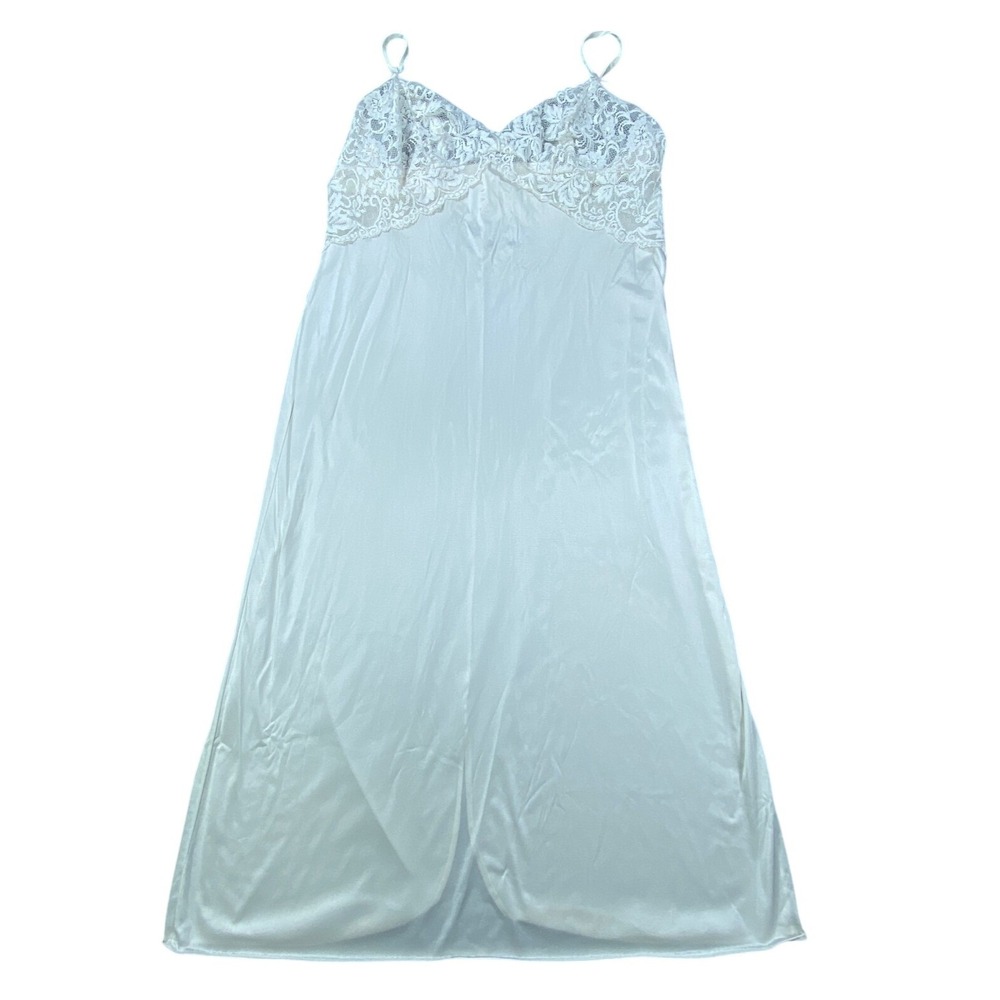Vintage Vanity Fair Slip Dress Size 36 M Ivory Nylon Floral Lace USA Granny Core